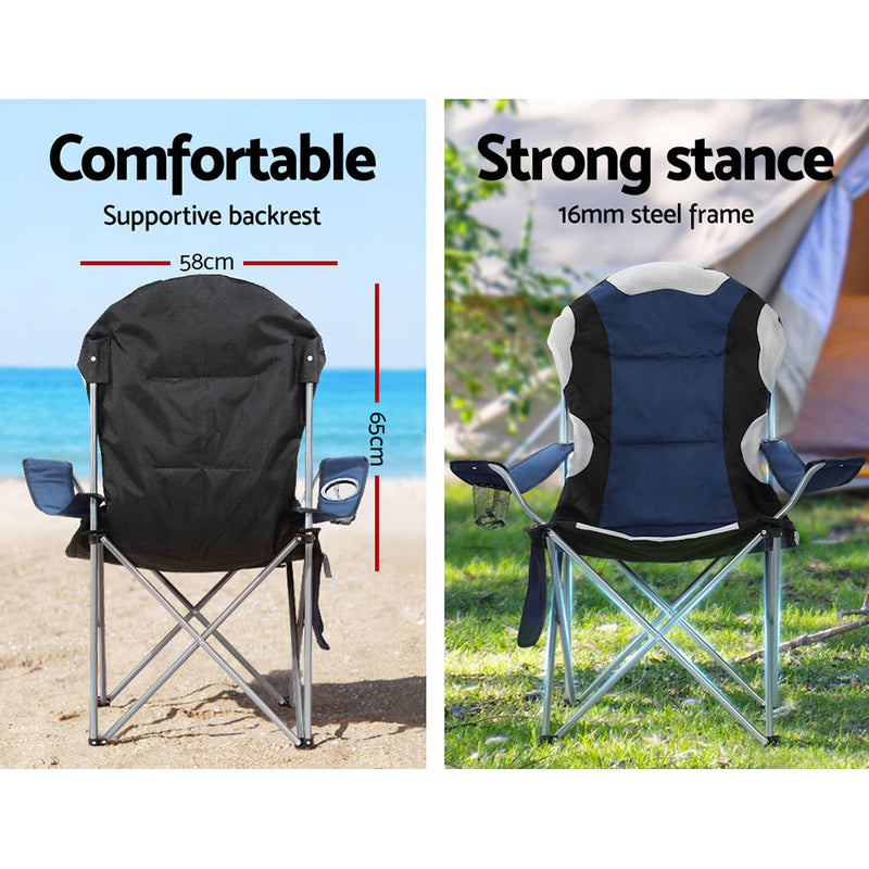 Weisshorn 2X Camping Chairs Folding Arm Chair Portable Camping Garden Fishing - Outbackers