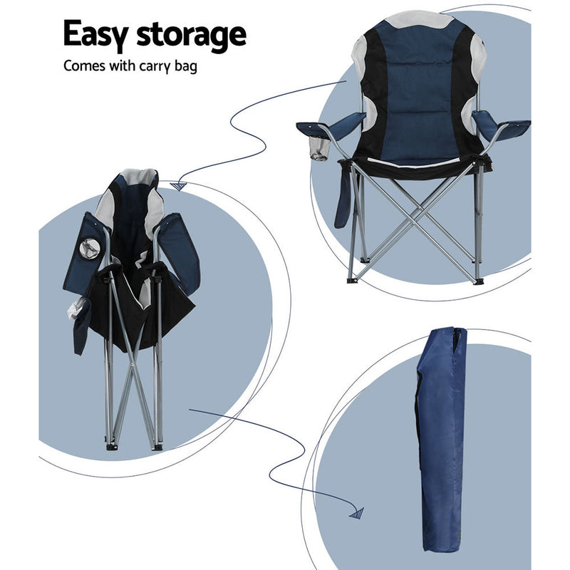 Weisshorn 2X Camping Chairs Folding Arm Chair Portable Camping Garden Fishing - Outbackers