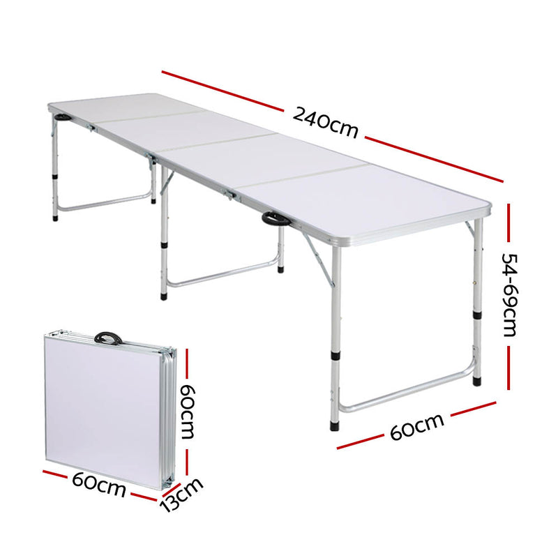 Weisshorn Camping Table Folding Aluminum Portable BBQ Outdoor 240CM - Outbackers