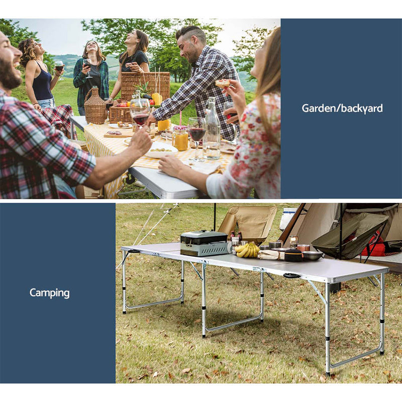 Weisshorn Camping Table Folding Aluminum Portable BBQ Outdoor 240CM - Outbackers