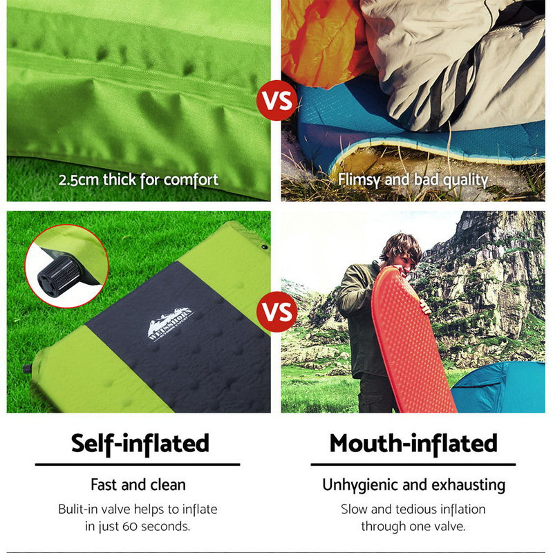 Weisshorn Self Inflating Mattress Camping Sleeping Mat Air Bed Pad Double Green - Outbackers