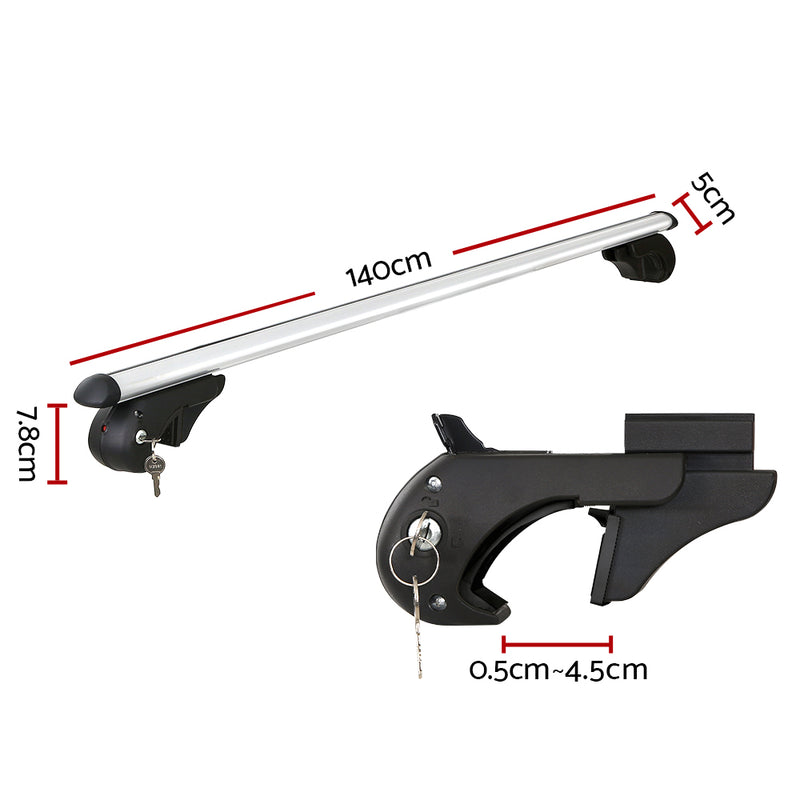 Universal Car Roof Rack 1360mm Cross Bars Aluminium Silver Adjustable Car 90kgs load Carrier - Outbackers