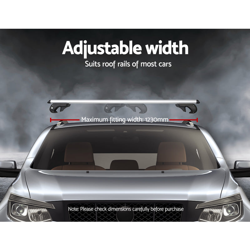 Universal Car Roof Rack 1360mm Cross Bars Aluminium Silver Adjustable Car 90kgs load Carrier - Outbackers