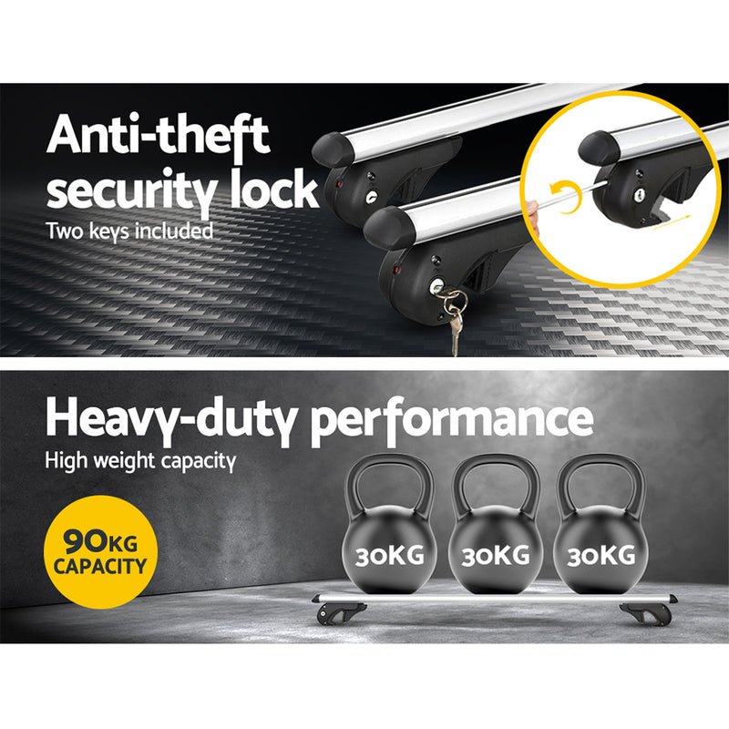 Universal Car Roof Rack 1360mm Cross Bars Aluminium Silver Adjustable Car 90kgs load Carrier - Outbackers