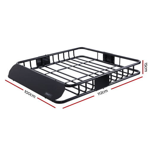 Giantz Universal Roof Rack Basket Car Luggage Carrier Steel Vehicle Cargo 112cm - Outbackers