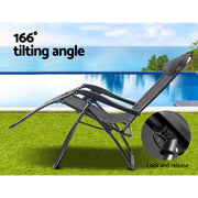 Gardeon Zero Gravity Recliner Chairs Outdoor Sun Lounge Beach Chair Camping - Beige - Outbackers