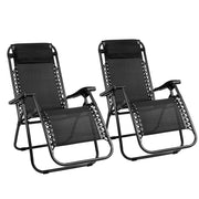 Gardeon Set of 2 Zero Gravity Chairs Reclining Outdoor Furniture Sun Lounge Folding Camping Lounger Black - Outbackers