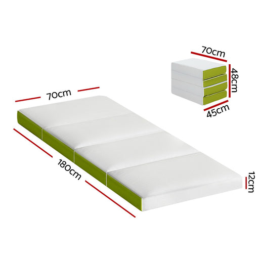 Giselle Bedding Foldable Mattress 4-FOLD Folding Bed Mat Camping Single Green - Outbackers