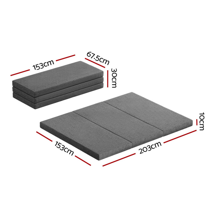 Giselle Bedding Foldable Mattress Folding Portable Bed Camping Mat Queen Grey - Outbackers