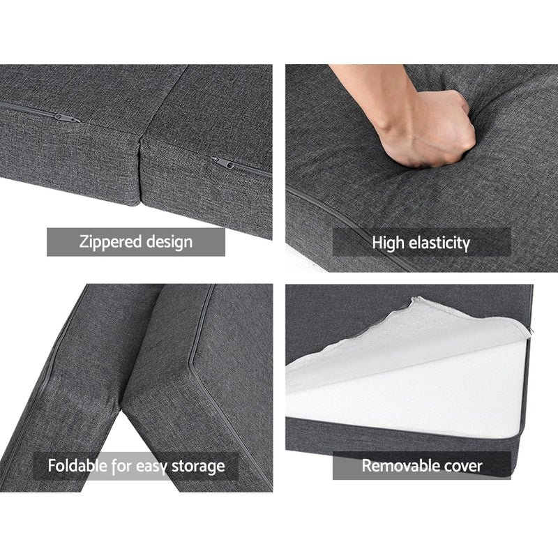 Giselle Bedding Foldable Mattress Folding Portable Bed Camping Mat Queen Grey - Outbackers