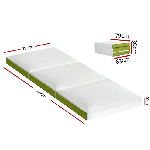 Giselle Bedding Foldable Mattress Folding Bed Mat Camping Trifold Single Green - Outbackers