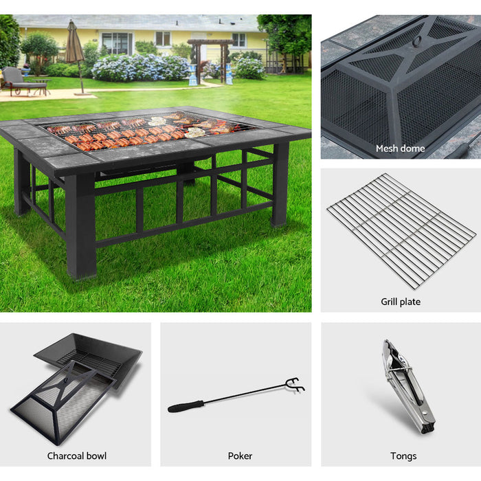 Fire Pit BBQ Grill Table Outdoor Garden Patio Camping Wood Charcoal Fireplace - Outbackers