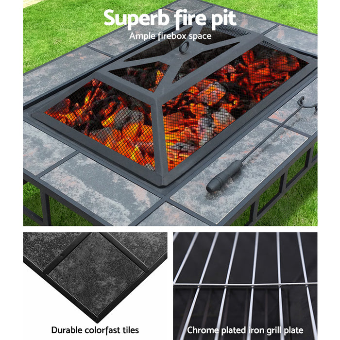 Fire Pit BBQ Grill Table Outdoor Garden Patio Camping Wood Charcoal Fireplace - Outbackers