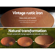 Grillz Fire Pit Charcoal Vintage Campfire Burner Rust Outdoor Steel Bowl 70CM - Outbackers