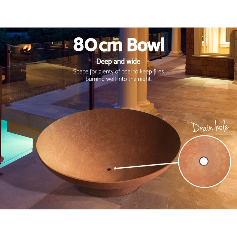 Grillz Outdoor Fire Pit Garden Charcoal Fireplace Patio Heater Vintage Pits 80CM - Outbackers