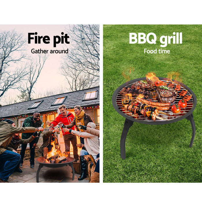 Fire Pit BBQ Charcoal Grill Smoker Portable Outdoor Camping Garden Pits 30" - Outbackers