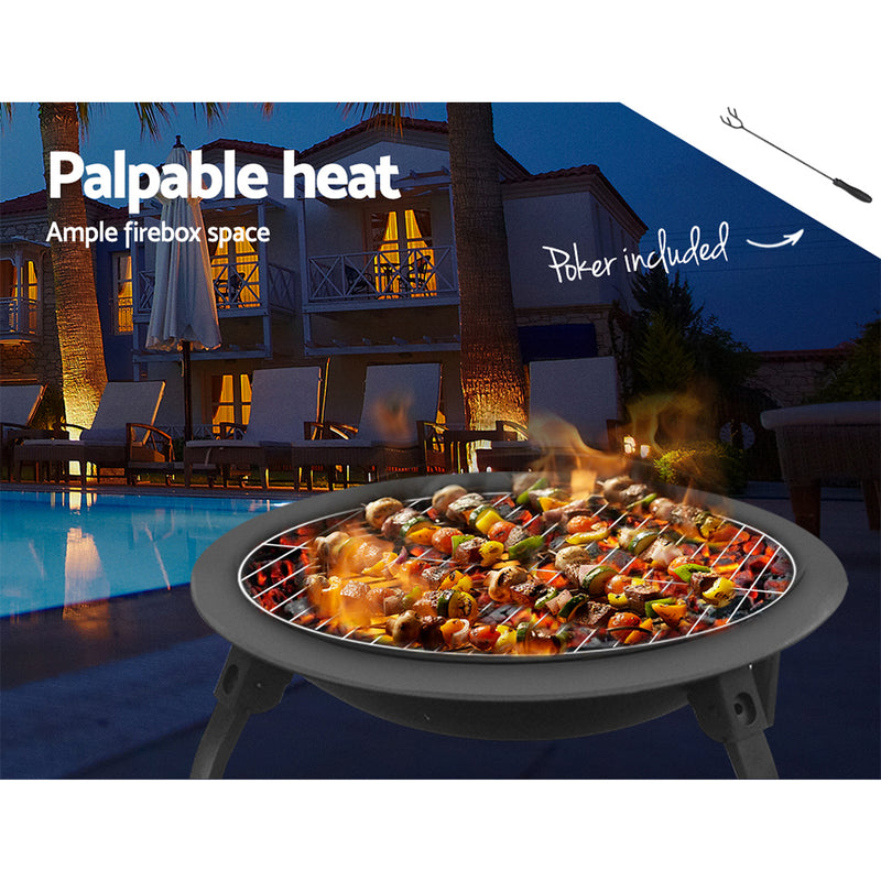 Fire Pit BBQ Charcoal Grill Smoker Portable Outdoor Camping Garden Pits 30" - Outbackers