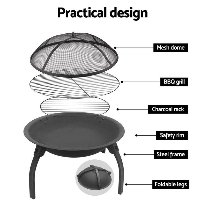 Fire Pit BBQ Charcoal Grill Smoker Portable Outdoor Camping Garden Pits 30" - Outbackers
