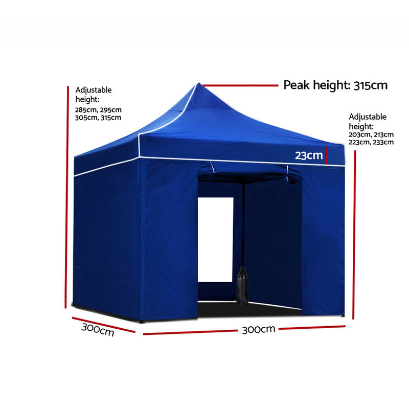 Instahut Gazebo Pop Up Marquee 3x3 Folding Wedding Tent Gazebos Shade Blue - Outbackers