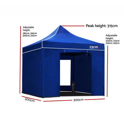 Instahut Gazebo Pop Up Marquee 3x3 Folding Wedding Tent Gazebos Shade Blue - Outbackers