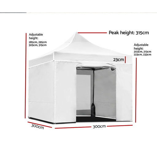 Instahut Gazebo Pop Up Marquee 3x3 Folding Wedding Tent Gazebos Shade White - Outbackers