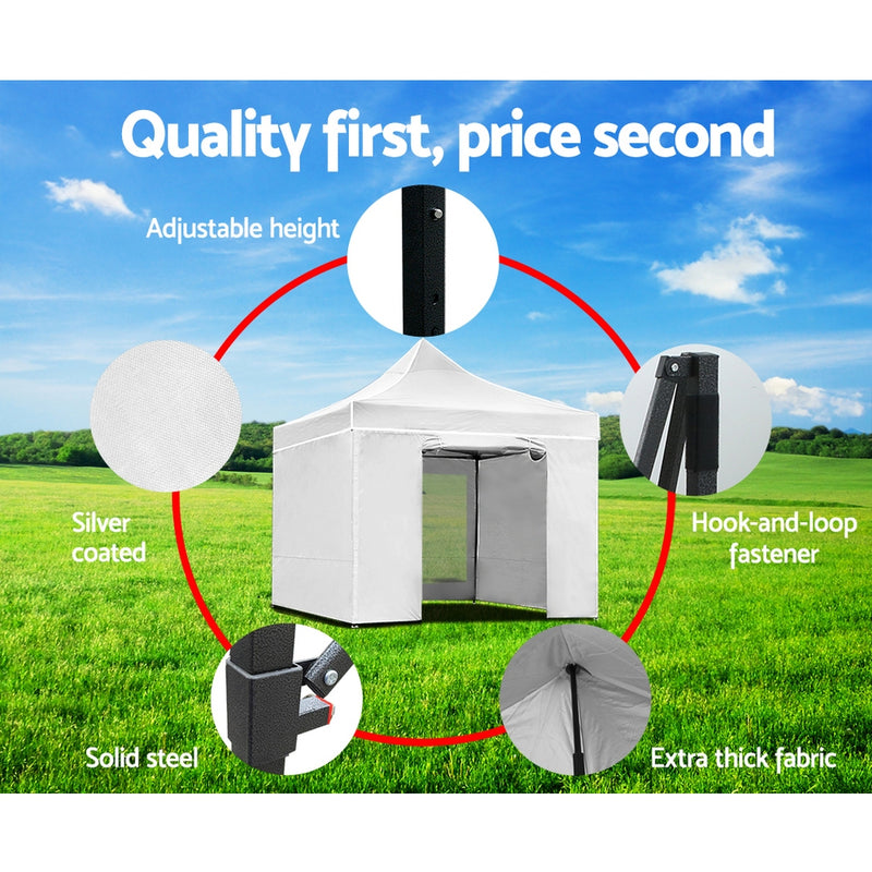 Instahut Gazebo Pop Up Marquee 3x3 Folding Wedding Tent Gazebos Shade White - Outbackers