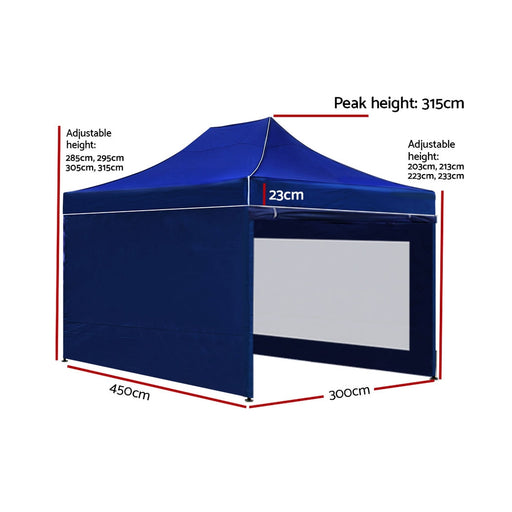 Instahut Gazebo Pop Up Marquee 3x4.5 Folding Wedding Tent Gazebos Shade Blue - Outbackers