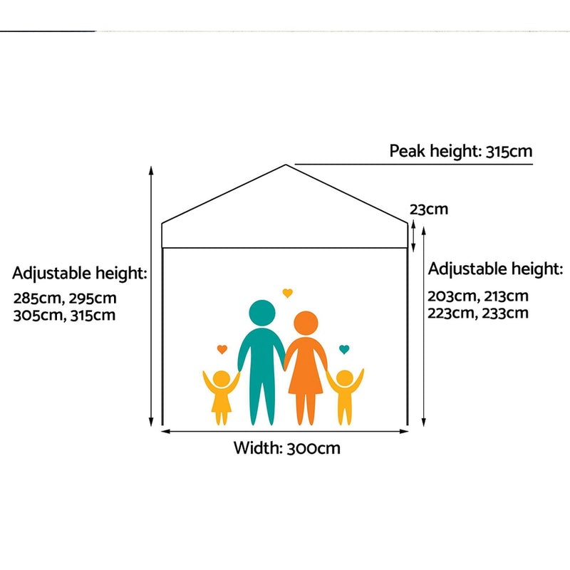 Instahut Gazebo Pop Up Marquee 3x3 Outdoor Tent Folding Wedding Gazebos White - Outbackers