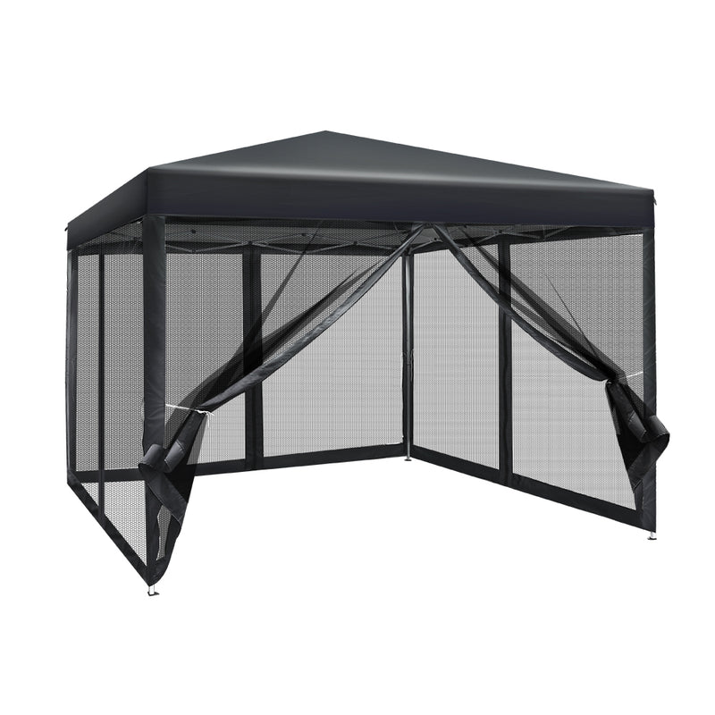 Instahut Gazebo Pop Up Marquee 3x3 Wedding Side Mesh Wall Outdoor Gazebos Black - Outbackers