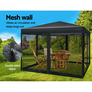 Instahut Gazebo Pop Up Marquee 3x3 Wedding Side Mesh Wall Outdoor Gazebos Black - Outbackers