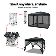 Instahut Gazebo Pop Up Marquee 3x3 Wedding Side Mesh Wall Outdoor Gazebos Black - Outbackers