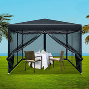 Instahut Gazebo Pop Up Marquee 3x3 Wedding Side Mesh Wall Outdoor Gazebos Black - Outbackers