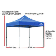 Instahut Gazebo Pop Up Marquee 3x3 Outdoor Wedding Gazebos Base Pod Kit Blue - Outbackers