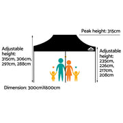 Instahut Gazebo Pop Up 3x6m w/Base Podx4 Marquee Folding Outdoor Wedding Camping Tent Shade Canopy Black - Outbackers