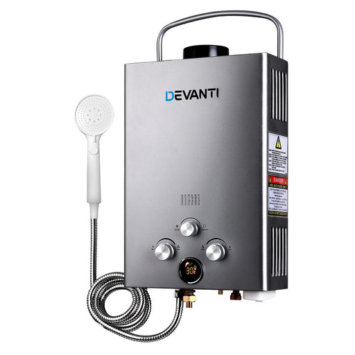Devanti Outdoor Gas Hot Water Heater Portable Camping Shower 12V Pump Grey - Outbackers