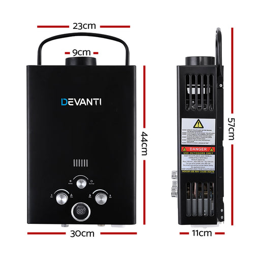 Devanti Outdoor Portable Gas Water Heater 8LPM Camping Shower Black - Outbackers