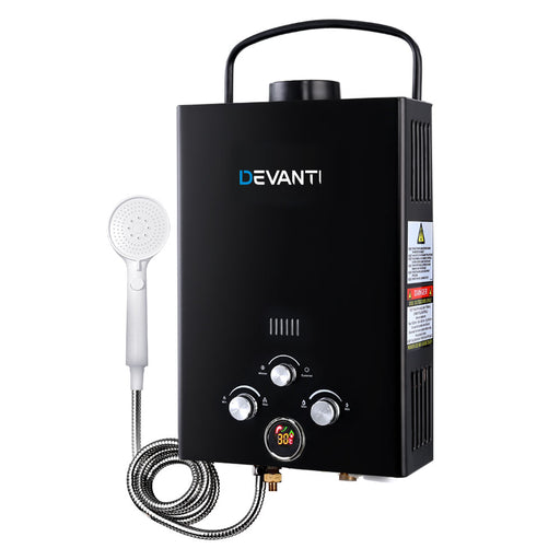Devanti Outdoor Gas Hot Water Heater Portable Camping Shower 12V Pump Black - Outbackers