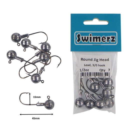 Swimerz Round Jig Head, 1/2 oz 2/0 Hook, 8 pack - Outbackers