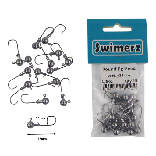 Swimerz Round Jig Head, 1/8 oz #2 Hook, 15 pack - Outbackers