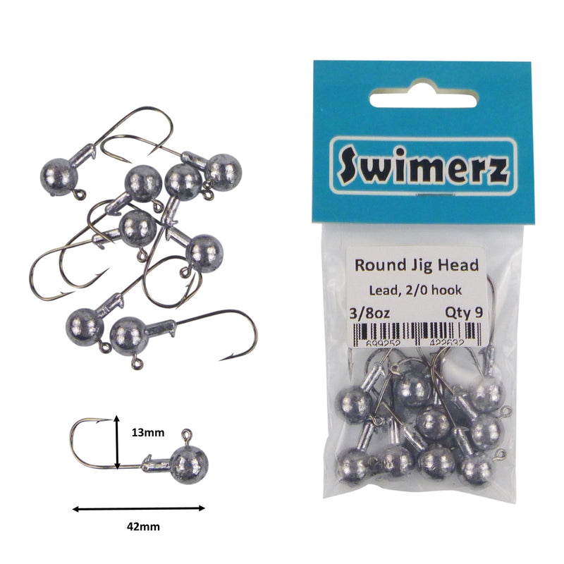 Swimerz Round Jig Head, 3/8 oz 2/0 Hook, 9 pack - Outbackers
