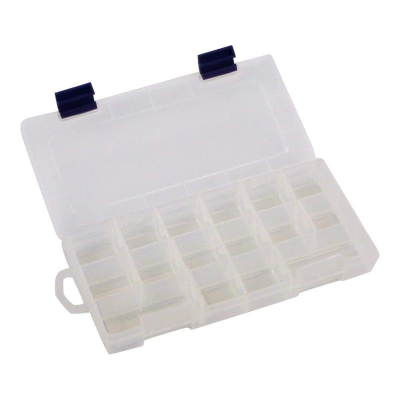Rig Ezy 16 Compartment Tackle Box. 230mmL x 110mmW x 45mmD. - Outbackers