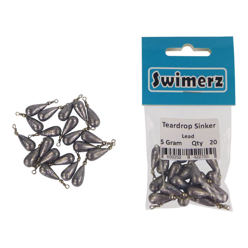 Swimerz 5gm Teardrop Sinker, Lead, 20 pack - Outbackers