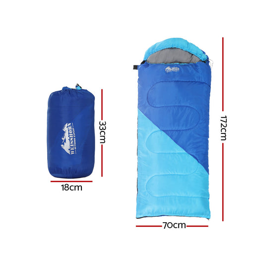 Weisshorn Sleeping Bag Bags Kids 172cm Camping Hiking Thermal Blue - Outbackers