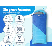 Weisshorn Sleeping Bag Bags Kids 172cm Camping Hiking Thermal Blue - Outbackers