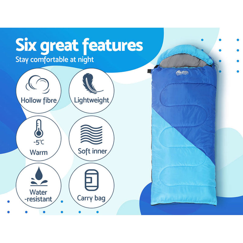 Weisshorn Sleeping Bag Bags Kids 172cm Camping Hiking Thermal Blue - Outbackers