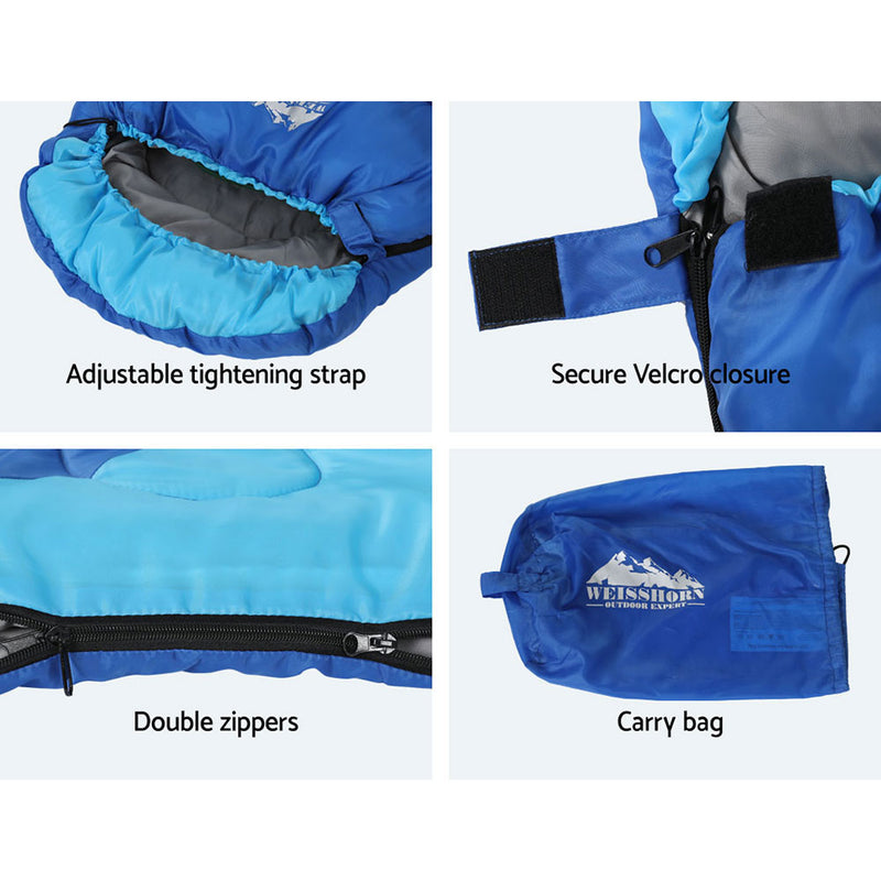 Weisshorn Sleeping Bag Bags Kids 172cm Camping Hiking Thermal Blue - Outbackers