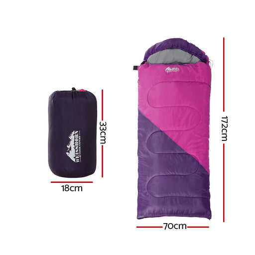 Weisshorn Sleeping Bag Bags Kid 172cm Camping Hiking Thermal Pink - Outbackers