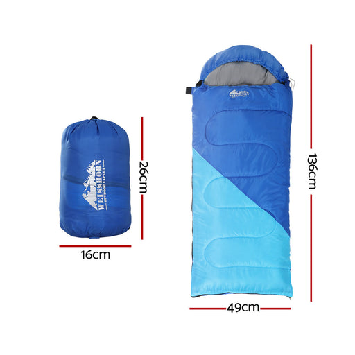 Weisshorn Sleeping Bag 136cm Kids Camping Hiking Winter Blue - Outbackers