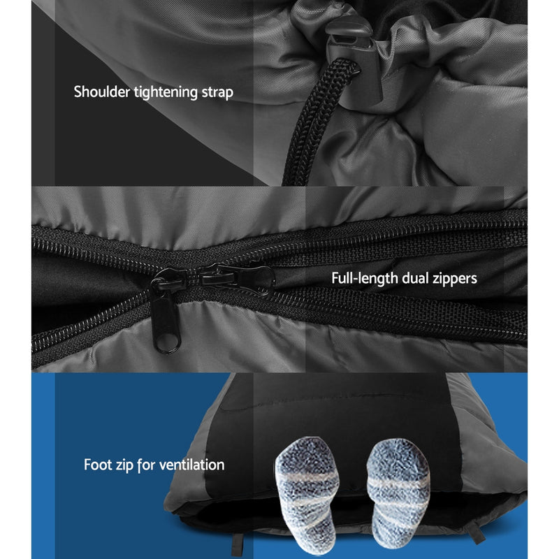 Weisshorn Sleeping Bag Camping Hiking Tent Winter Thermal Comfort 0 Degree Black - Outbackers