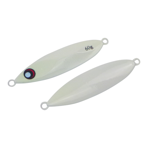 Finesse Slow Pitch Flutter Jig, 60gm, Lumo White, 2 pack - Outbackers